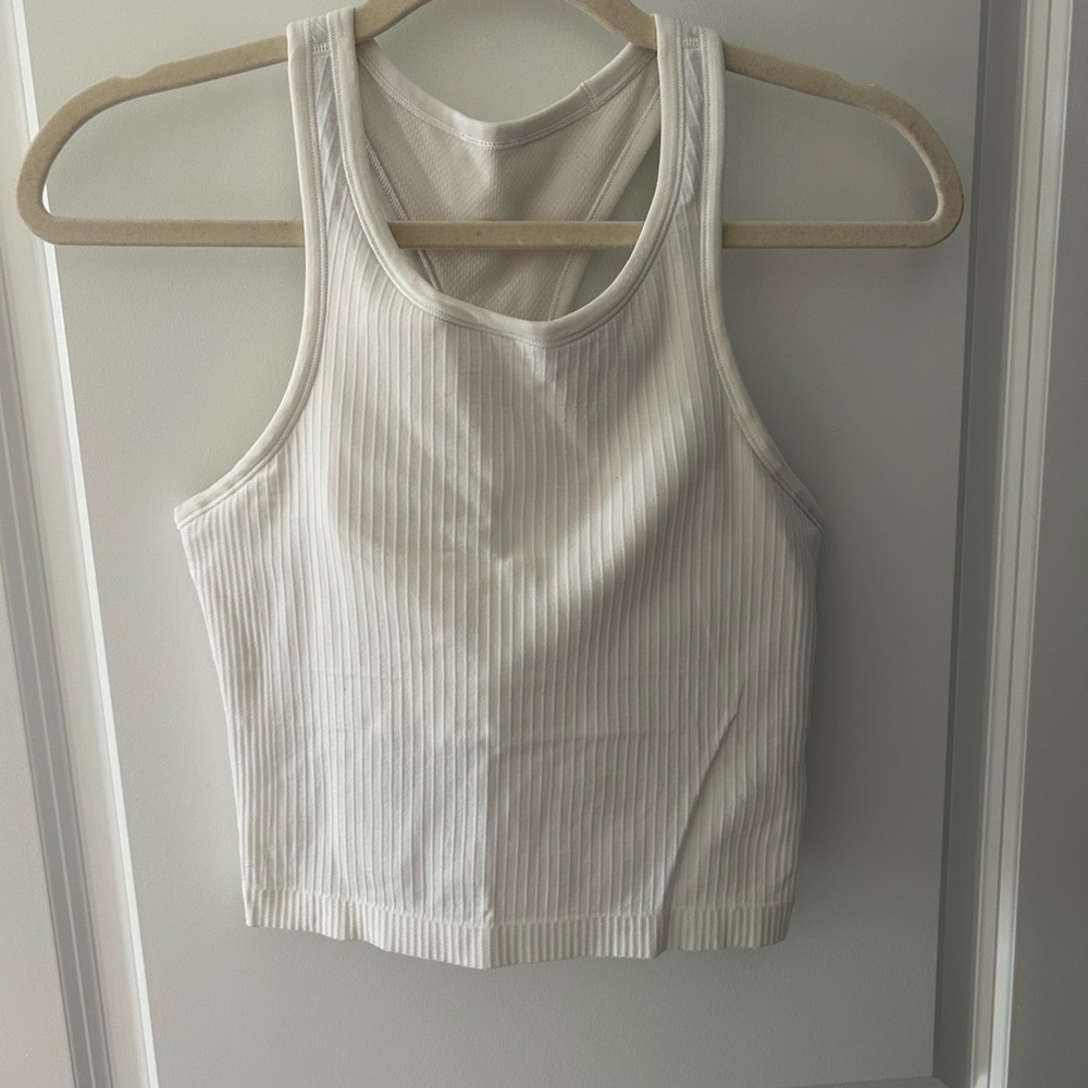 Lululemon Athletica White Ribbed Crop Tank Top